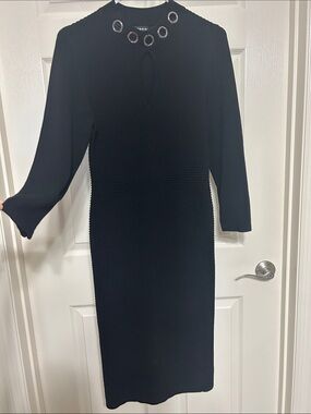 Torrid Black Midi Dress with Grommet Neckline Bodycon Ribbed Chevron Design
